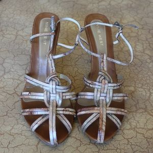 ABAGAILC5 NATURAL LEATHER NINE WEST STRAPPY HEELS